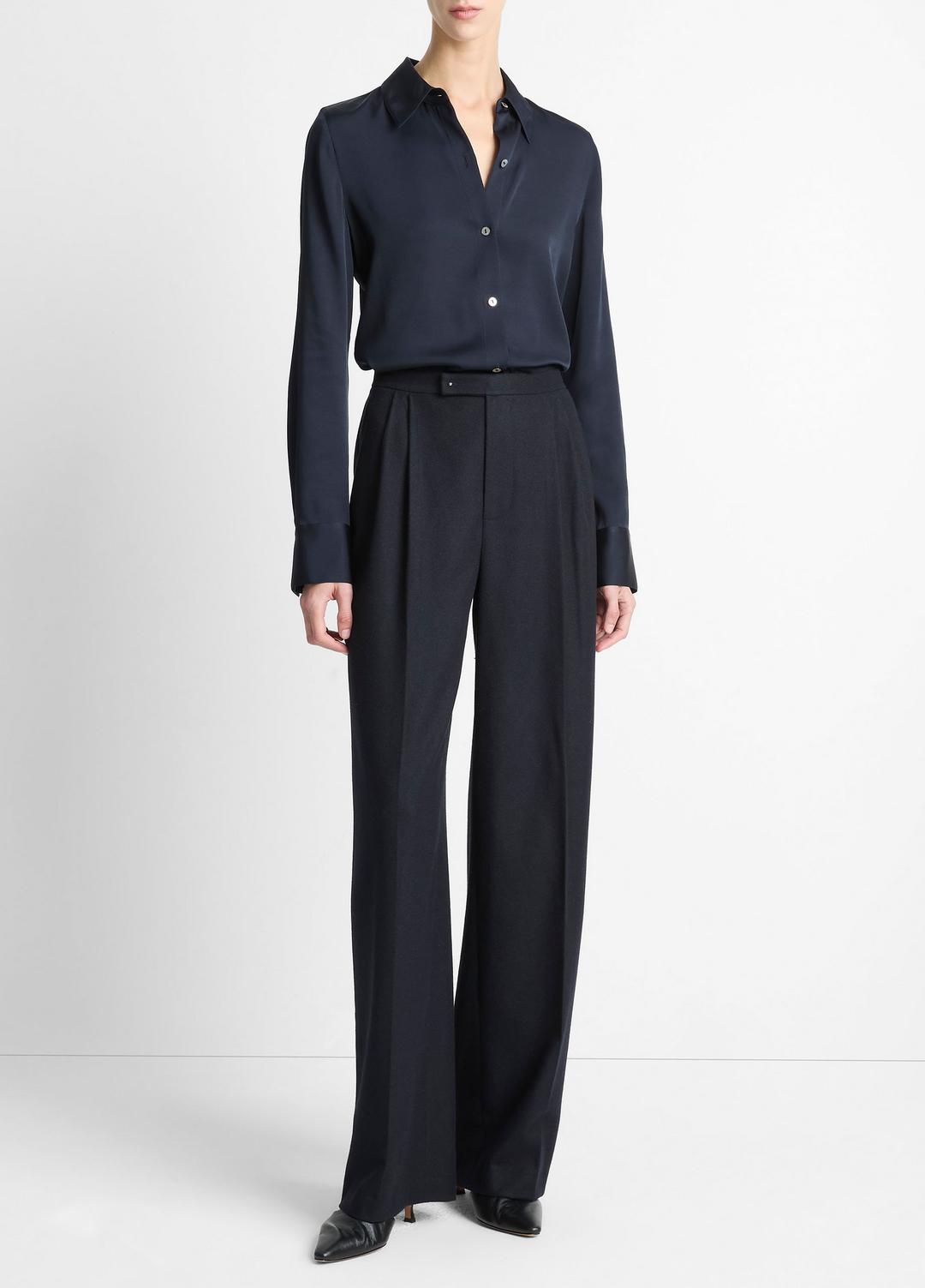 Silk-Blend Slim Button-Front Blouse in Long Sleeve COASTAL BLUE | VINCE Women