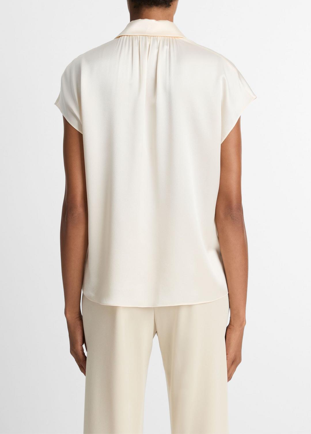 Silk Cap-Sleeve Ruched-Back Blouse in Short Sleeve CHIFFON | VINCE Women