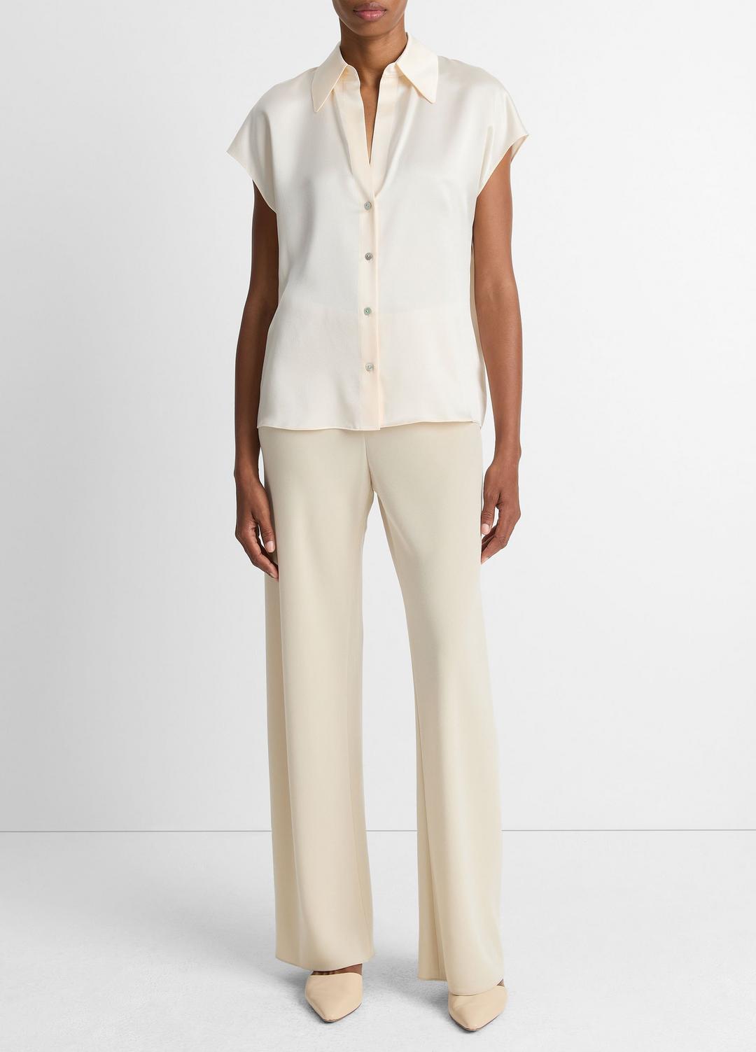 Silk Cap-Sleeve Ruched-Back Blouse in Short Sleeve CHIFFON | VINCE Women