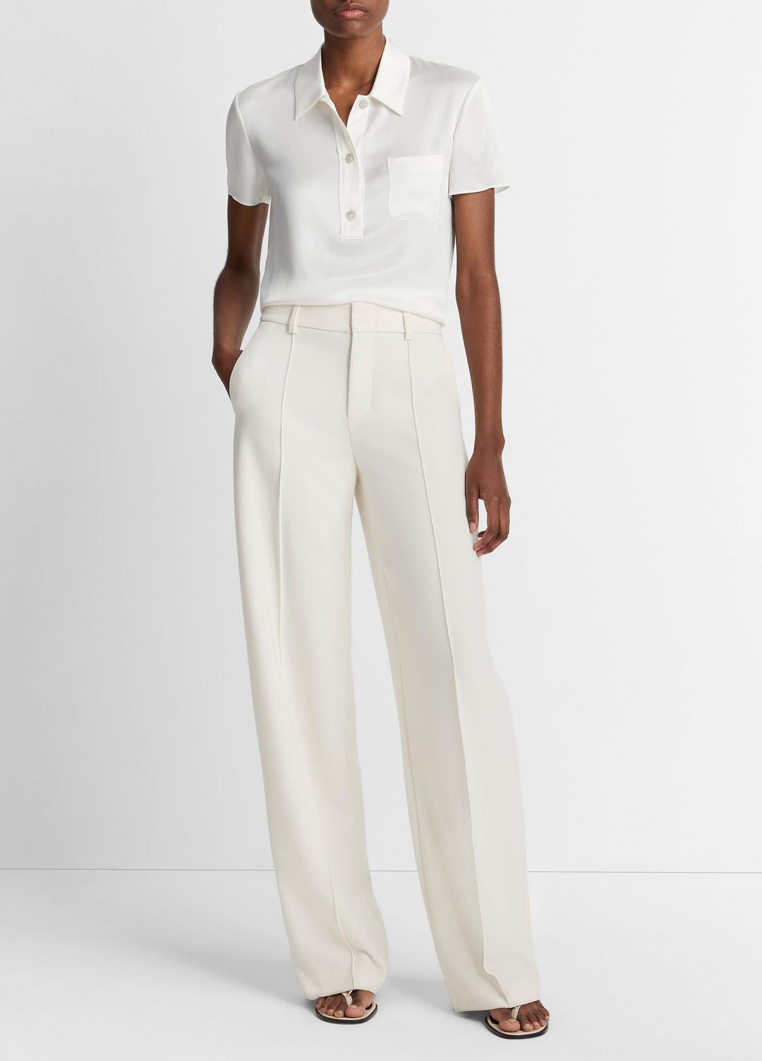 Silk Short-Sleeve Polo Shirt in Short Sleeve OFF WHITE | VINCE Women