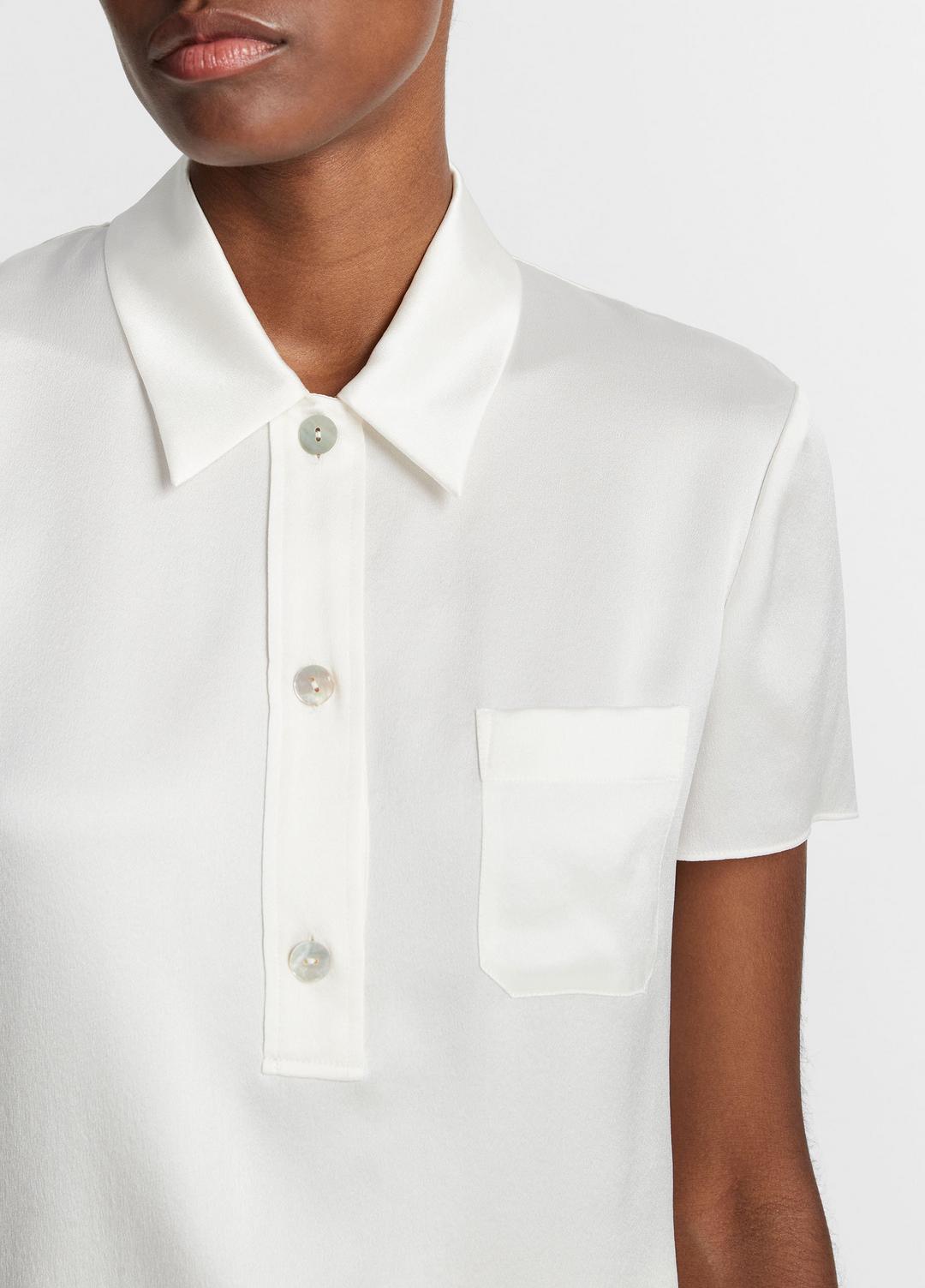 Silk Short-Sleeve Polo Shirt in Short Sleeve OFF WHITE | VINCE Women