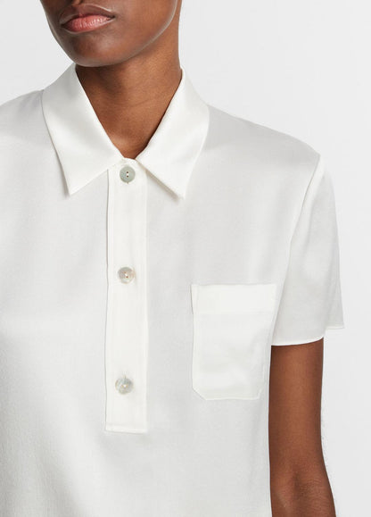 Silk Short-Sleeve Polo Shirt in Short Sleeve OFF WHITE | VINCE Women