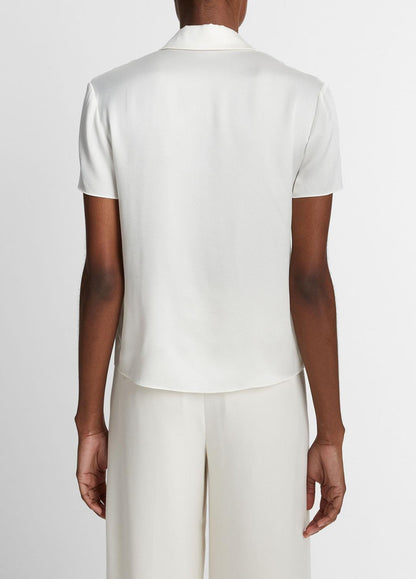 Silk Short-Sleeve Polo Shirt in Short Sleeve OFF WHITE | VINCE Women