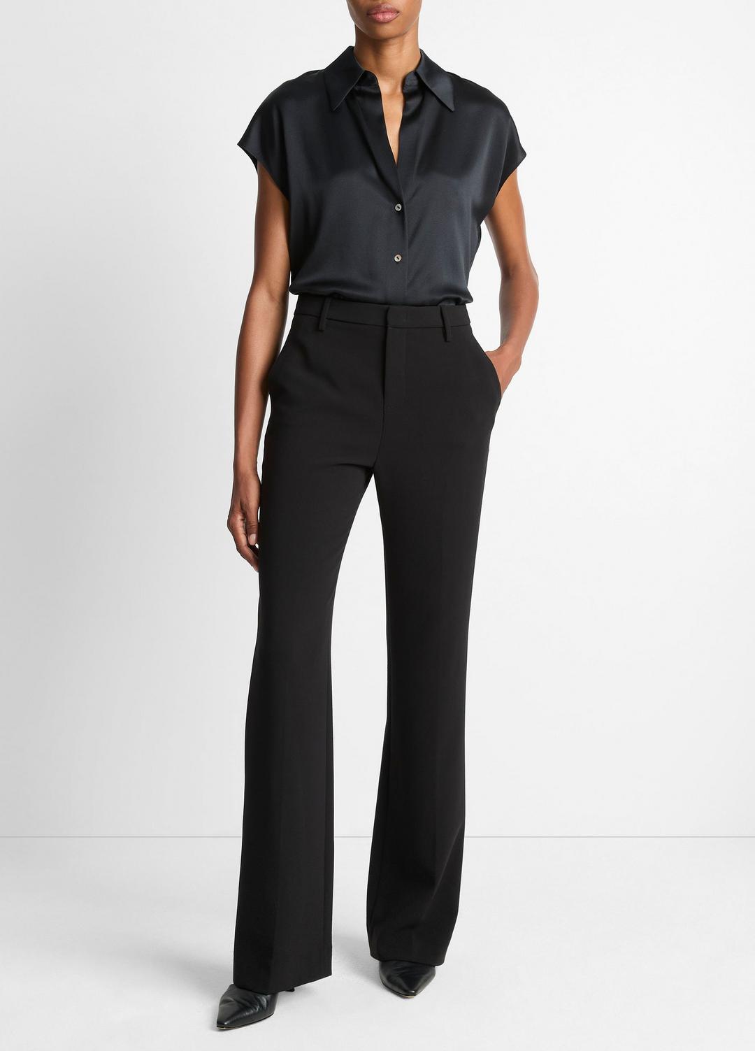 Silk Cap-Sleeve Ruched-Back Blouse in Short Sleeve BLACK | VINCE Women
