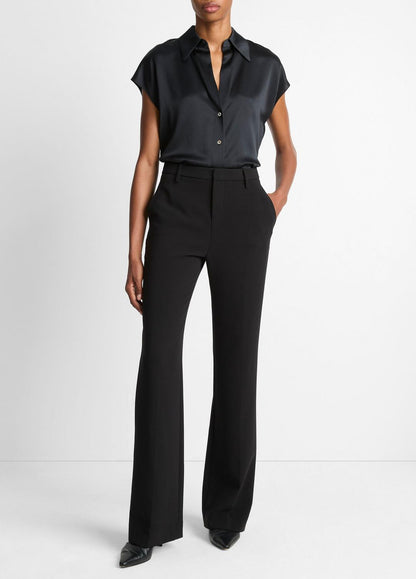 Silk Cap-Sleeve Ruched-Back Blouse in Short Sleeve BLACK | VINCE Women