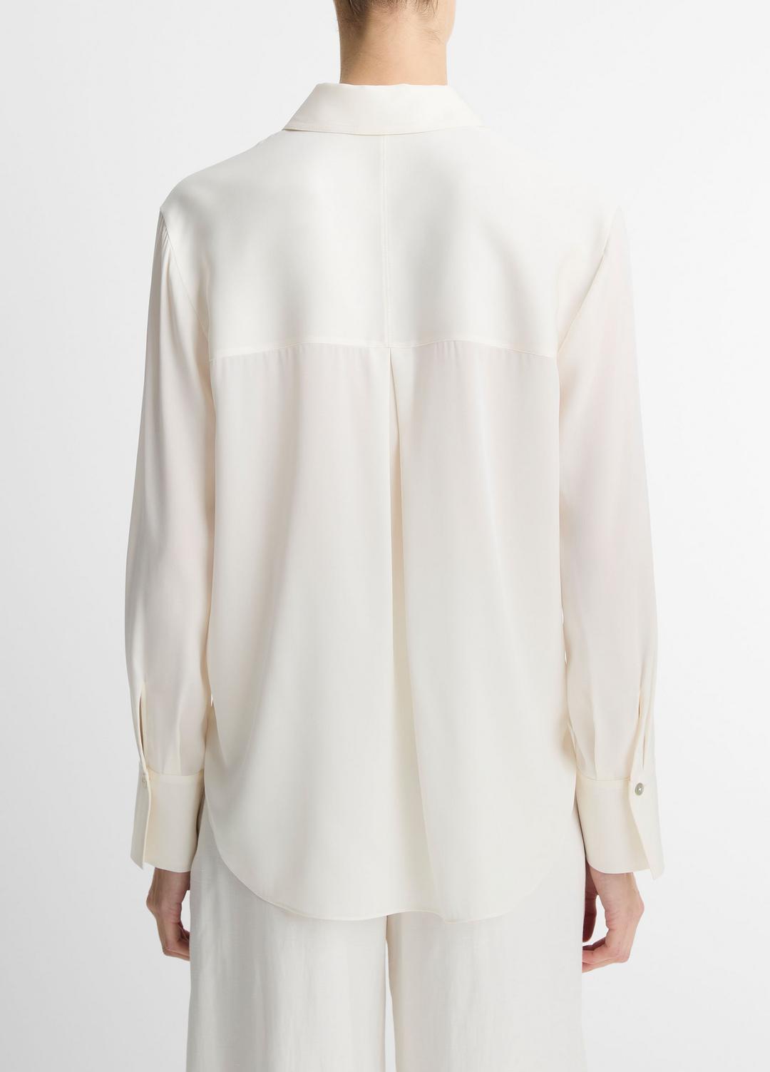 Stretch-Silk Button-Front Blouse in Long Sleeve OFF WHITE | VINCE Women
