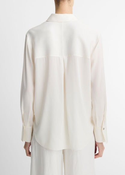 Stretch-Silk Button-Front Blouse in Long Sleeve OFF WHITE | VINCE Women