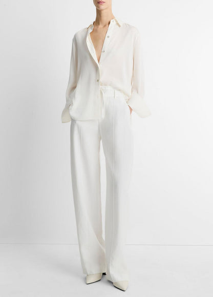 Stretch-Silk Button-Front Blouse in Long Sleeve OFF WHITE | VINCE Women