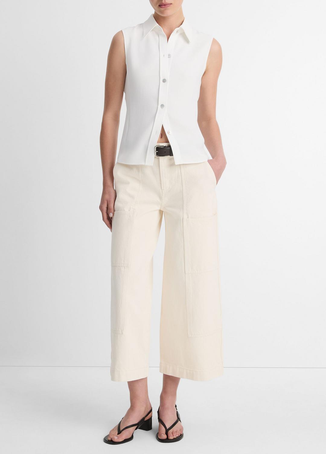 Sleeveless Button-Front Shirt in Short Sleeve OFF WHITE | VINCE Women