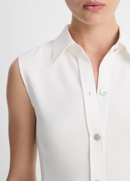 Sleeveless Button-Front Shirt in Short Sleeve OFF WHITE | VINCE Women