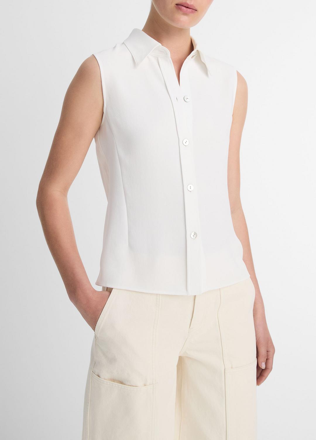 Sleeveless Button-Front Shirt in Short Sleeve OFF WHITE | VINCE Women