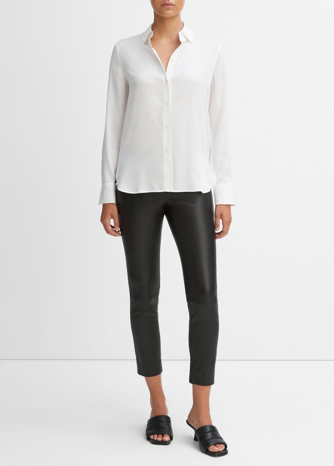Slim Fitted Stretch-Silk Blouse in Long Sleeve OPTIC WHITE | VINCE Women