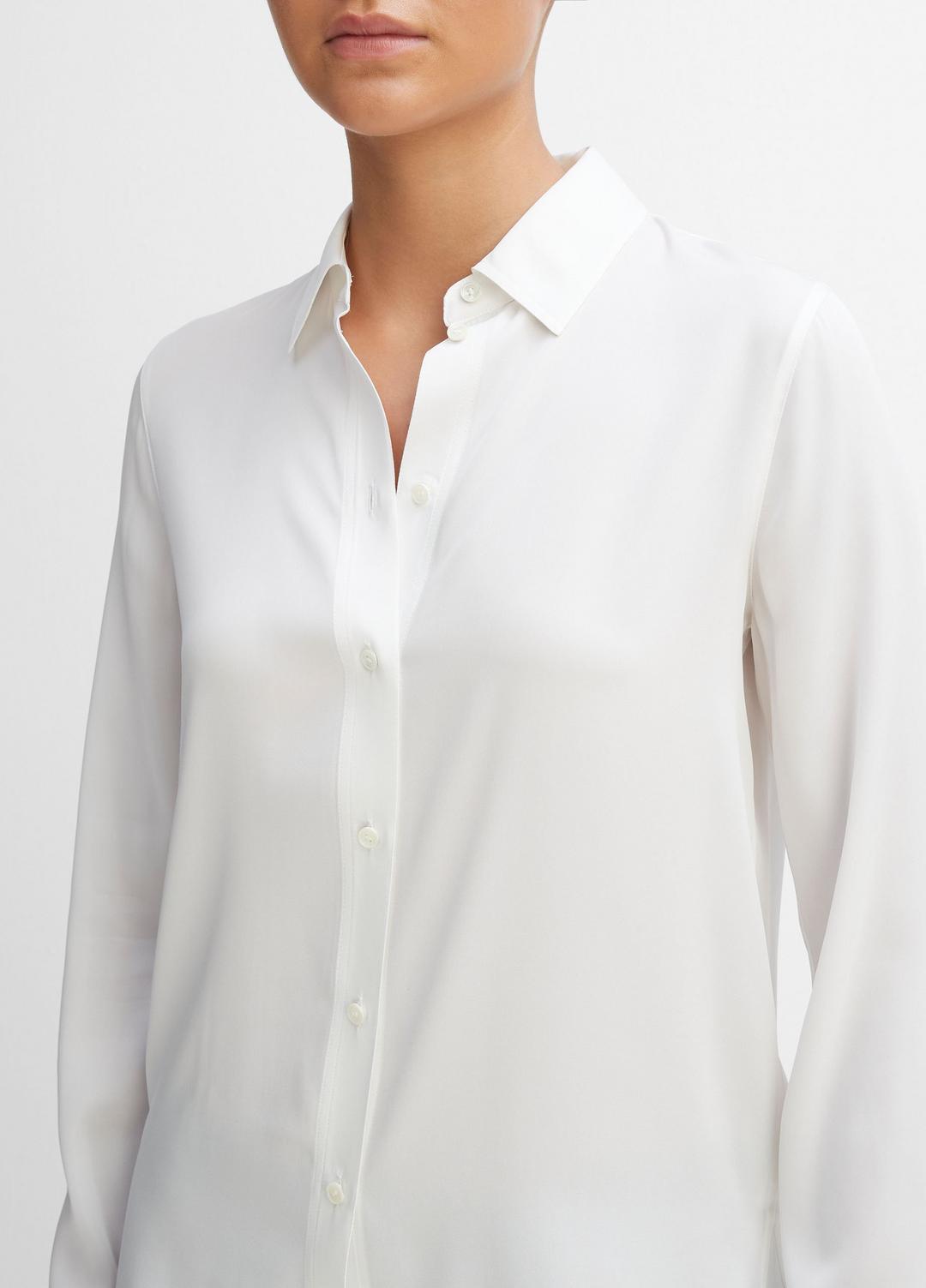 Slim Fitted Stretch-Silk Blouse in Long Sleeve OPTIC WHITE | VINCE Women