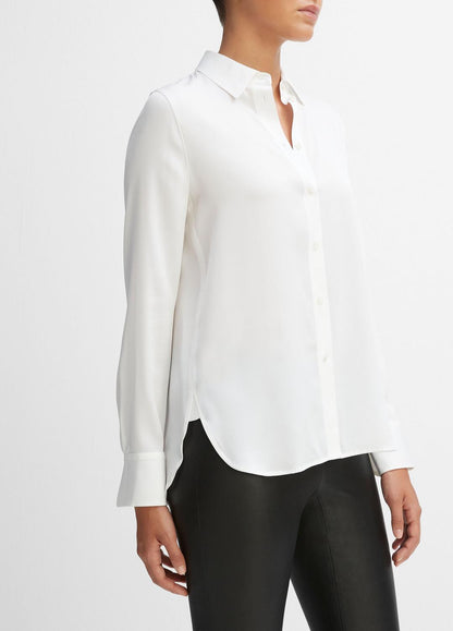 Slim Fitted Stretch-Silk Blouse in Long Sleeve OPTIC WHITE | VINCE Women