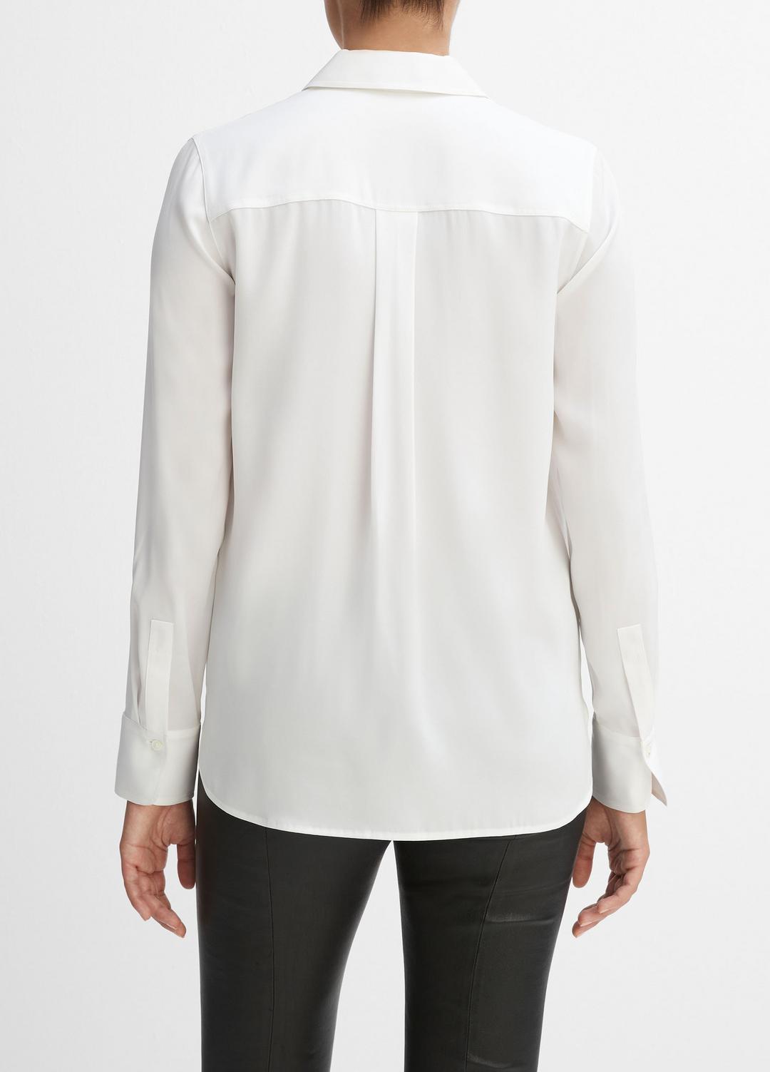Slim Fitted Stretch-Silk Blouse in Long Sleeve OPTIC WHITE | VINCE Women