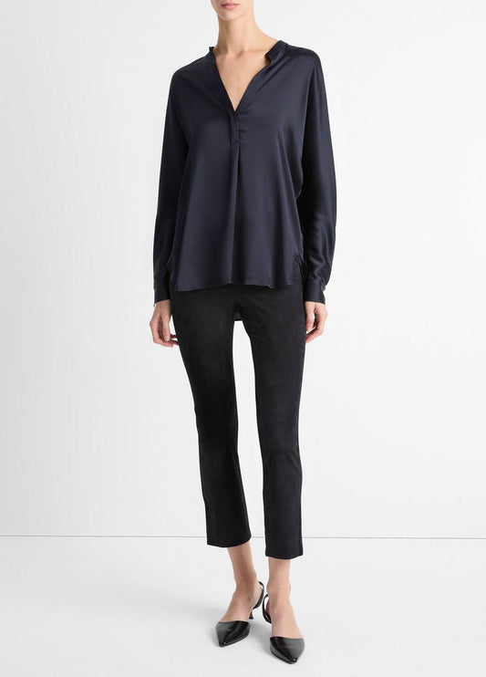 Silk Satin Band-Collar Blouse in Long Sleeve COASTAL BLUE | VINCE Women