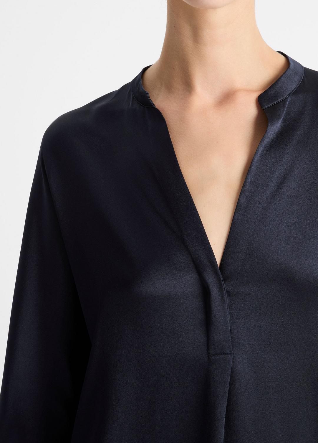 Silk Satin Band-Collar Blouse in Long Sleeve COASTAL BLUE | VINCE Women