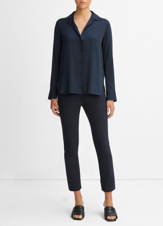 Slim Fitted Stretch-Silk Blouse in Long Sleeve COASTAL BLUE | VINCE Women