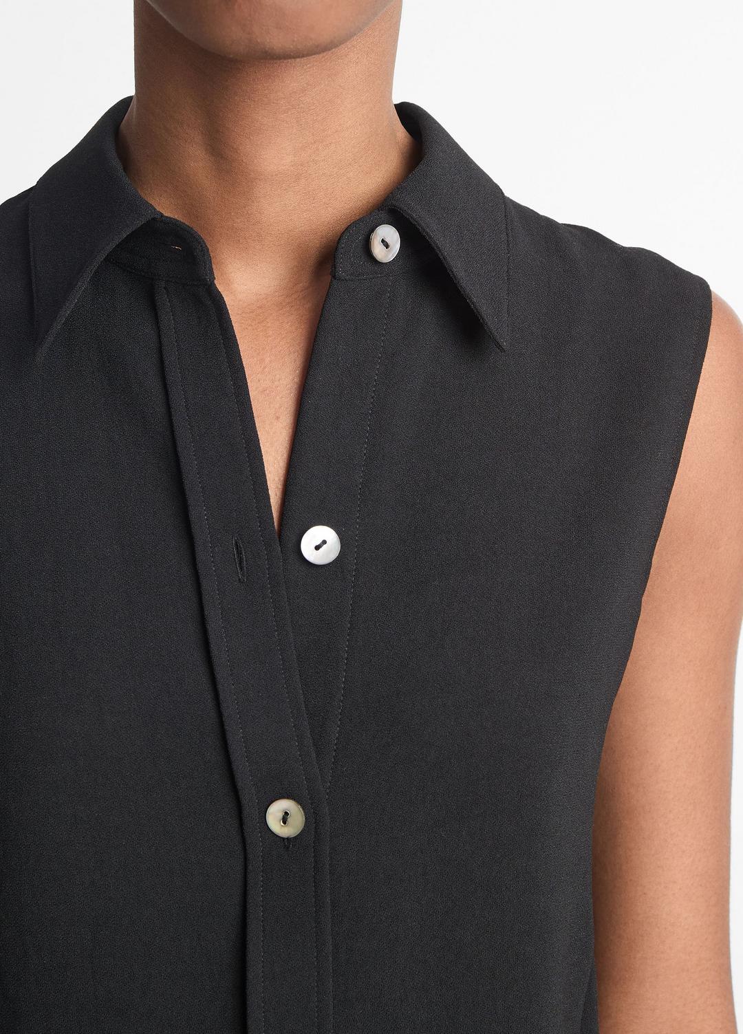 Sleeveless Button-Front Shirt in Short Sleeve BLACK | VINCE Women