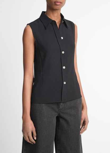 Sleeveless Button-Front Shirt in Short Sleeve BLACK | VINCE Women