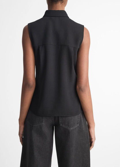 Sleeveless Button-Front Shirt in Short Sleeve BLACK | VINCE Women