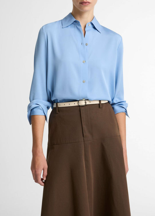 Stretch-Silk Button-Front Blouse in Long Sleeve HYDRA | VINCE Women