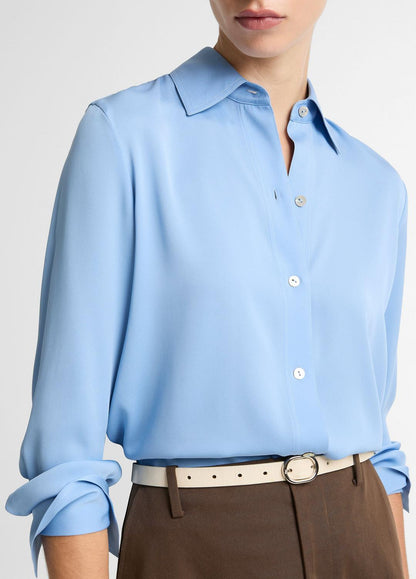 Stretch-Silk Button-Front Blouse in Long Sleeve HYDRA | VINCE Women