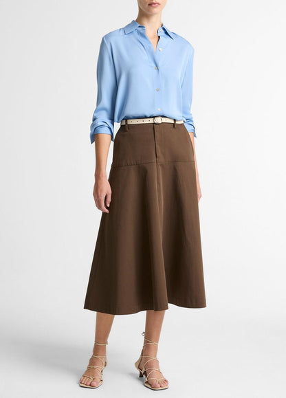 Stretch-Silk Button-Front Blouse in Long Sleeve HYDRA | VINCE Women