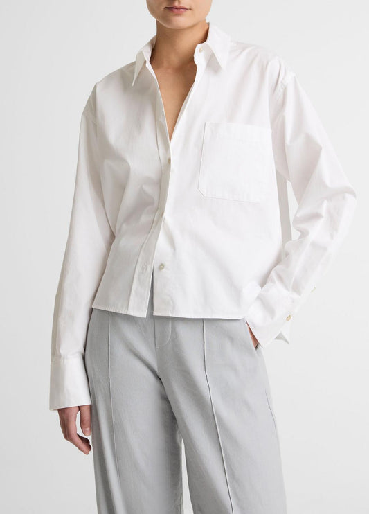 Cotton Cropped Button-Front Shirt  in Long Sleeve OPTIC WHITE | VINCE Women