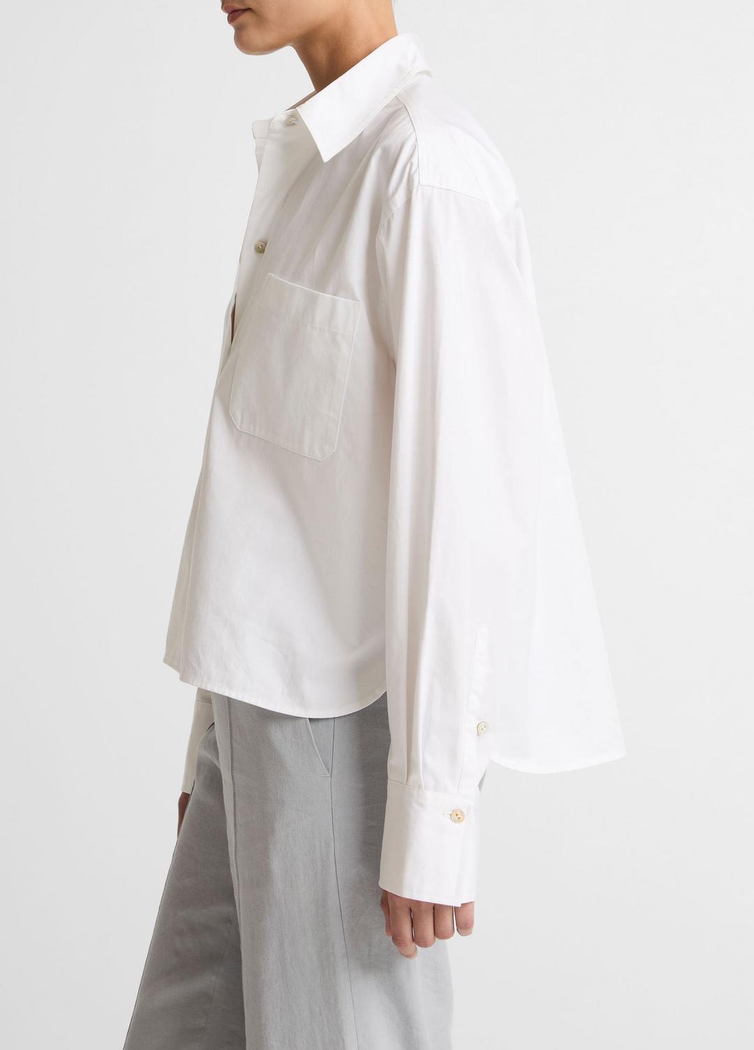 Cotton Cropped Button-Front Shirt  in Long Sleeve OPTIC WHITE | VINCE Women