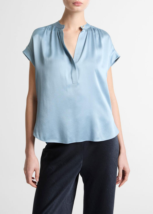 Silk Gathered Cap-Sleeve Blouse in Short Sleeve DEL MAR | VINCE Women