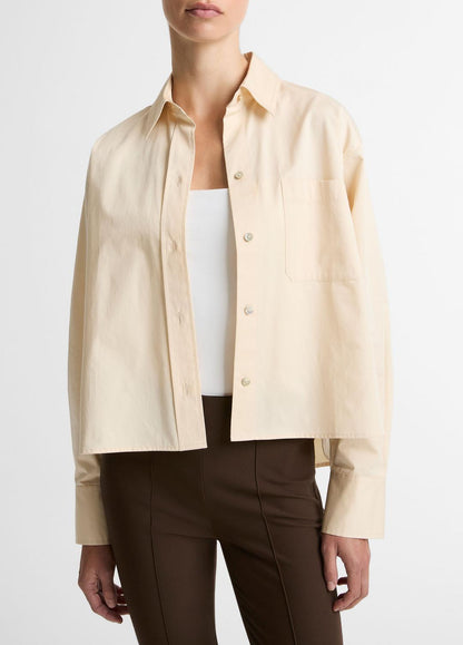 Cotton Cropped Button-Front Shirt  in Long Sleeve ECRU | VINCE Women