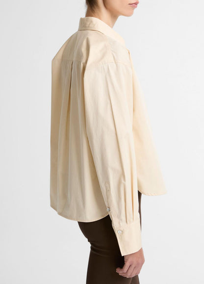 Cotton Cropped Button-Front Shirt  in Long Sleeve ECRU | VINCE Women