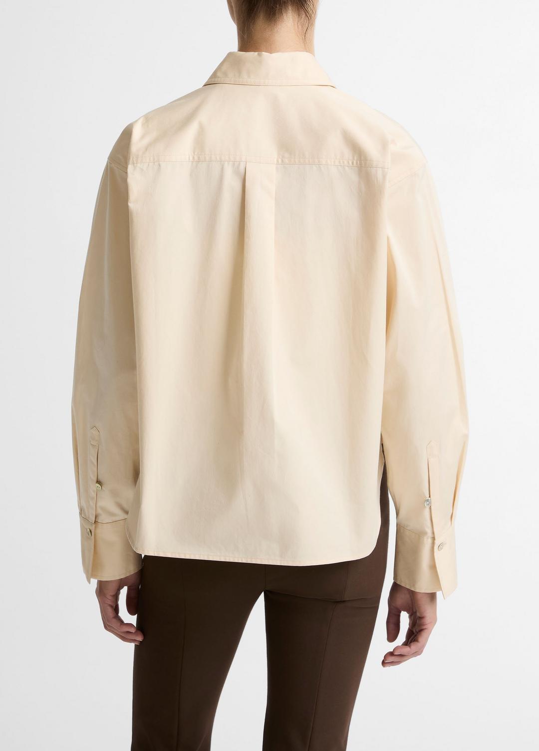 Cotton Cropped Button-Front Shirt  in Long Sleeve ECRU | VINCE Women