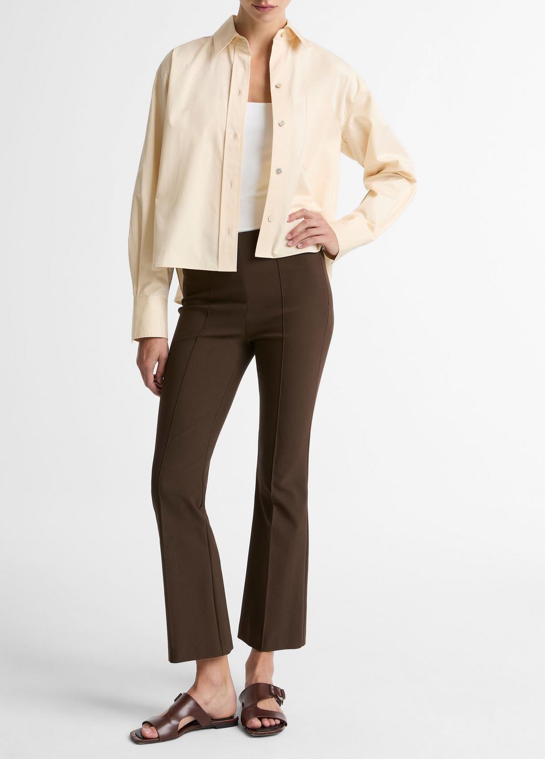 Cotton Cropped Button-Front Shirt  in Long Sleeve ECRU | VINCE Women