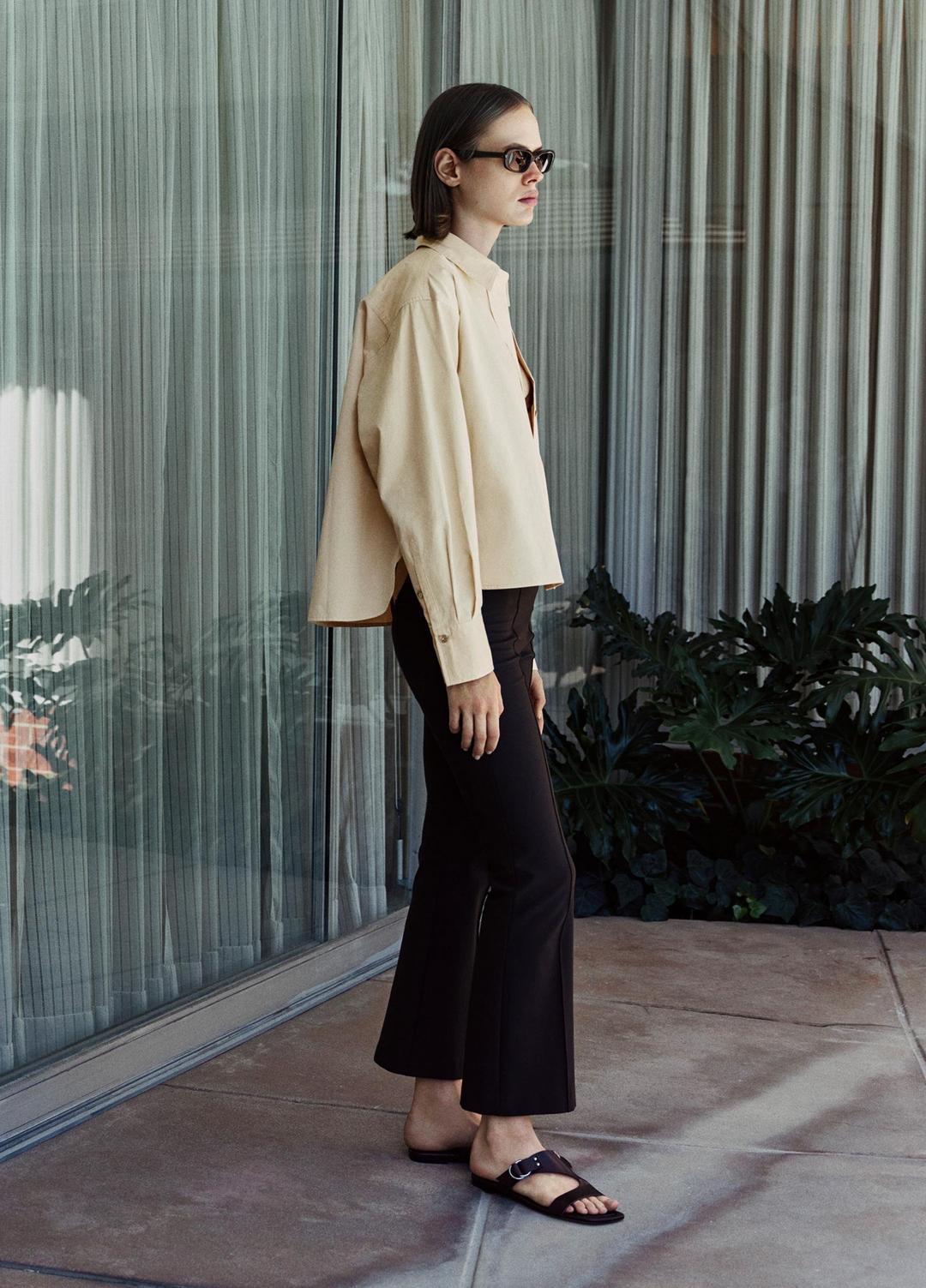 Cotton Cropped Button-Front Shirt  in Long Sleeve ECRU | VINCE Women