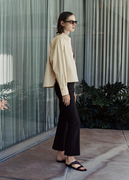 Cotton Cropped Button-Front Shirt  in Long Sleeve ECRU | VINCE Women