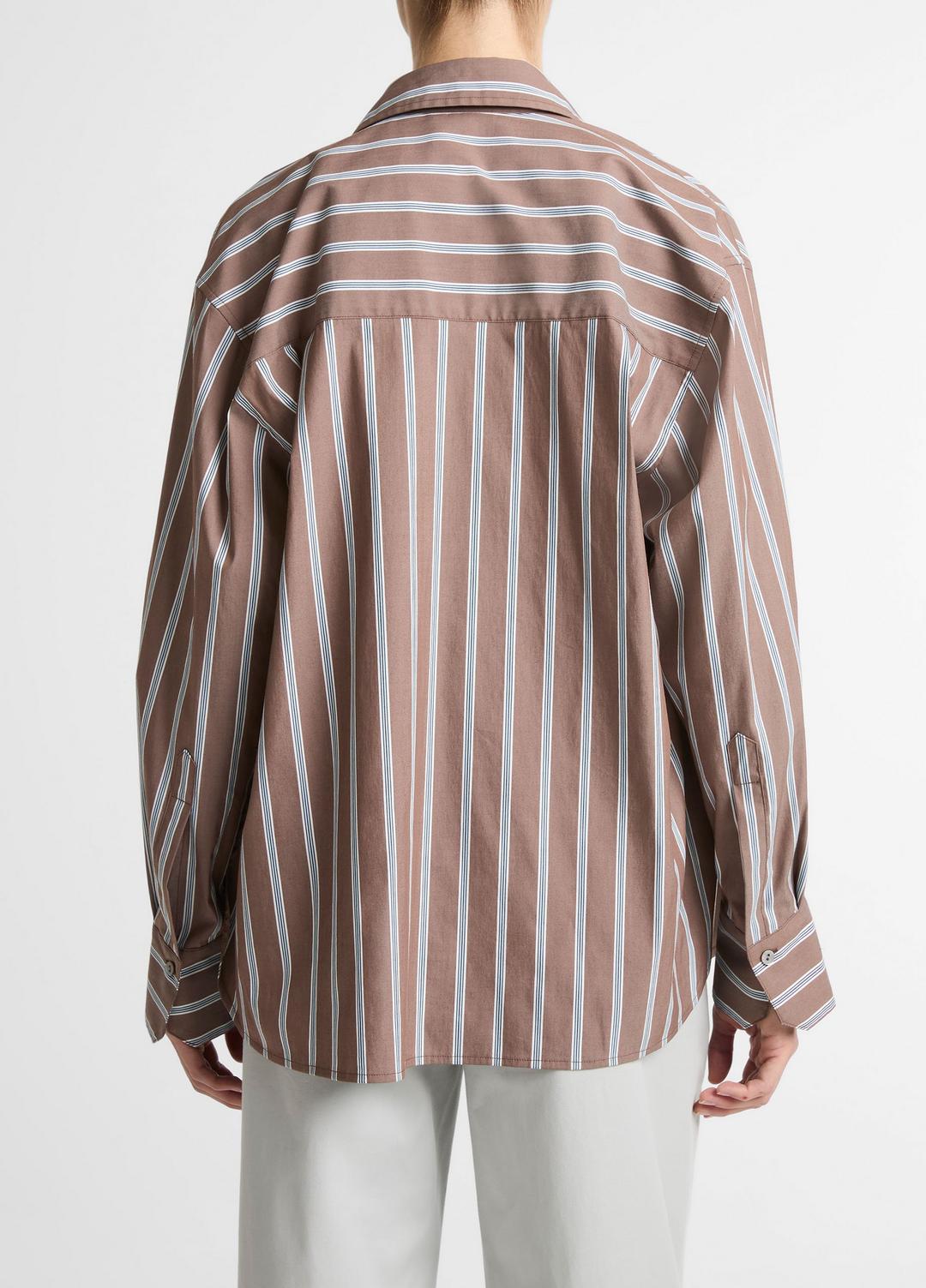 Striped Cotton-Blend Button-Front Shirt in Long Sleeve BROWN MULTI | VINCE Women