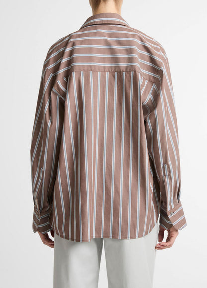 Striped Cotton-Blend Button-Front Shirt in Long Sleeve BROWN MULTI | VINCE Women