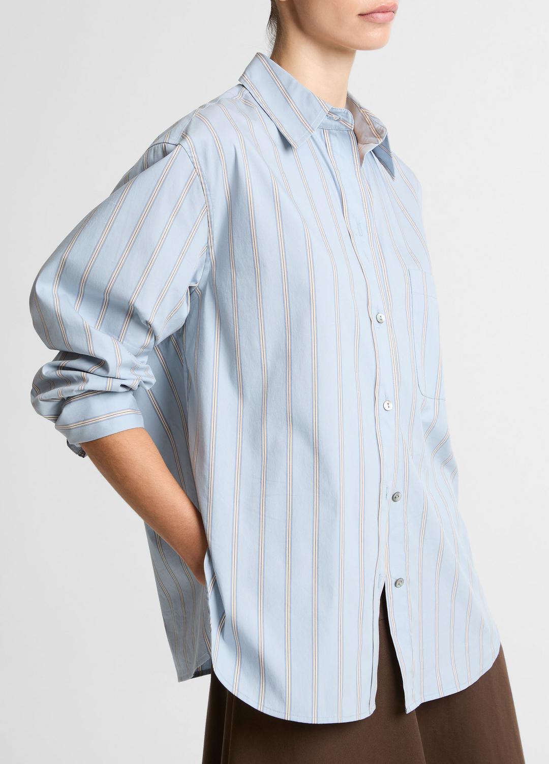 Striped Cotton-Blend Button-Front Shirt in Long Sleeve DEL MAR MULTI | VINCE Women
