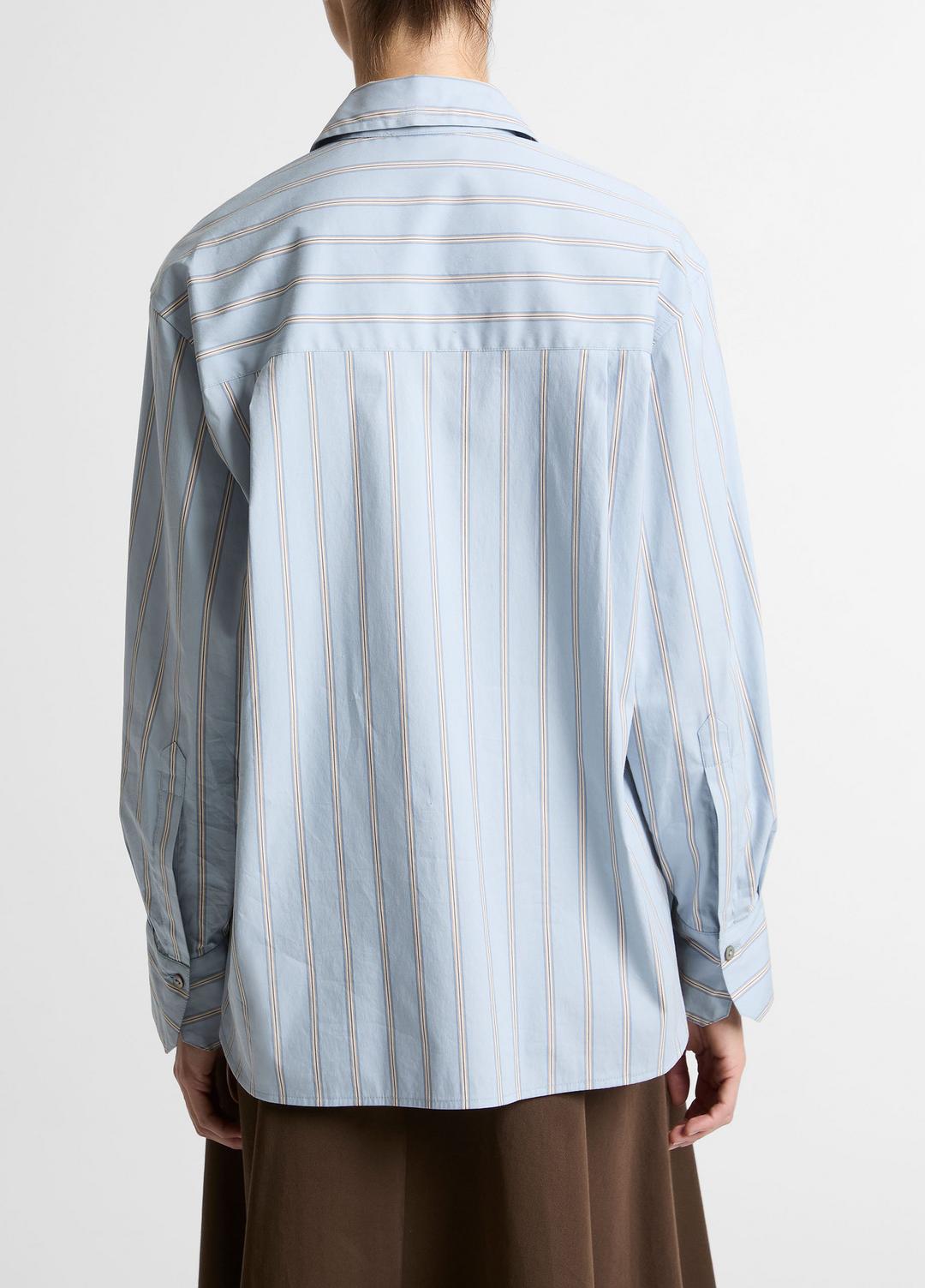 Striped Cotton-Blend Button-Front Shirt in Long Sleeve DEL MAR MULTI | VINCE Women