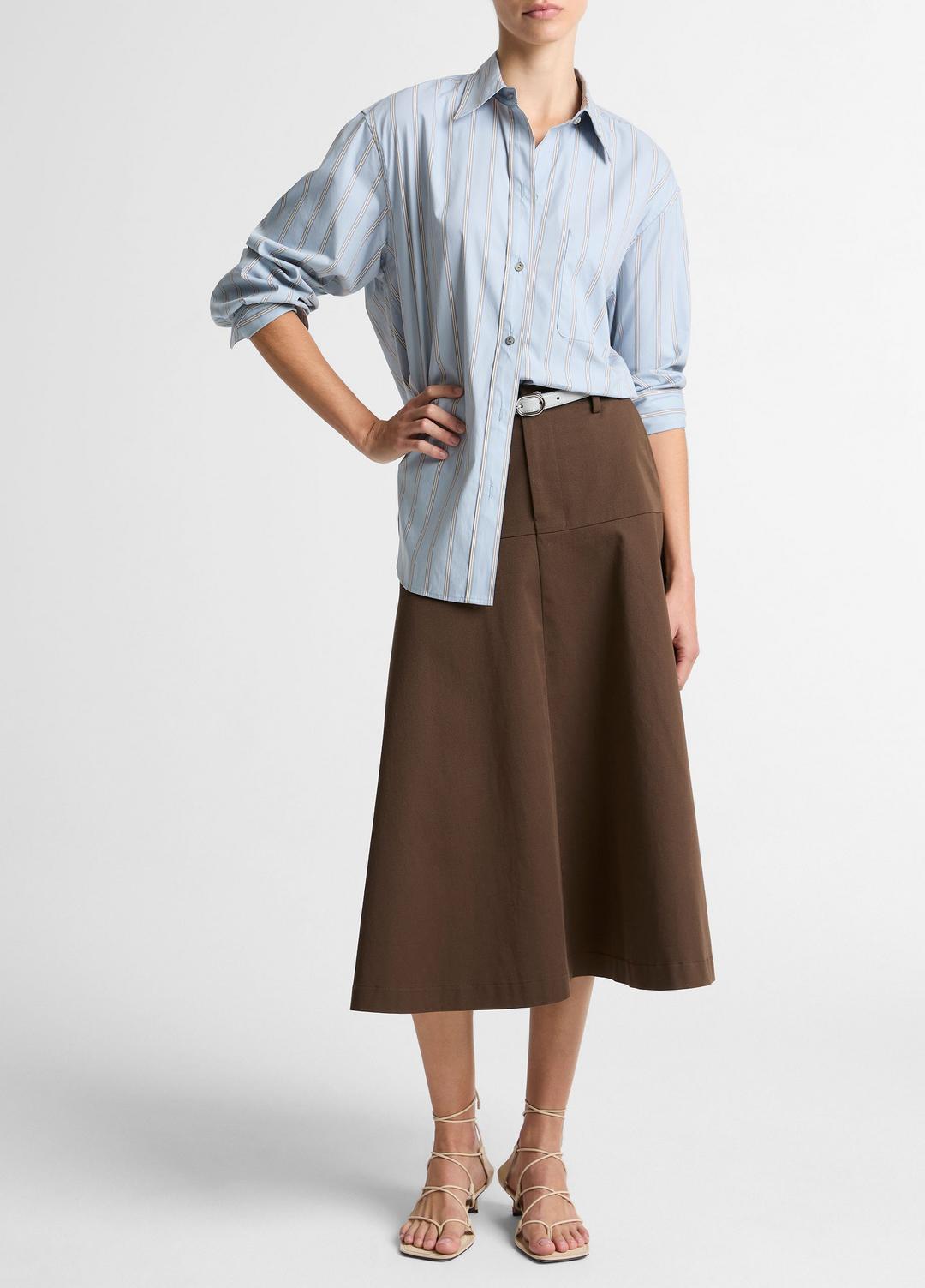 Striped Cotton-Blend Button-Front Shirt in Long Sleeve DEL MAR MULTI | VINCE Women