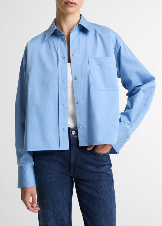 Cotton Cropped Button-Front Shirt  in Long Sleeve HYDRA | VINCE Women