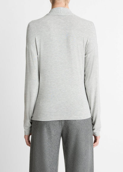 Relaxed Fixed-Wrap Jersey Top in Long Sleeve HEATHER PALE GREY | VINCE Women
