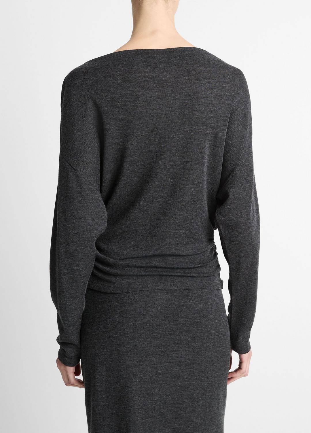 Draped Wool-Blend Slash-Neck Top in Long Sleeve DARK HEATHER GREY | VINCE Women