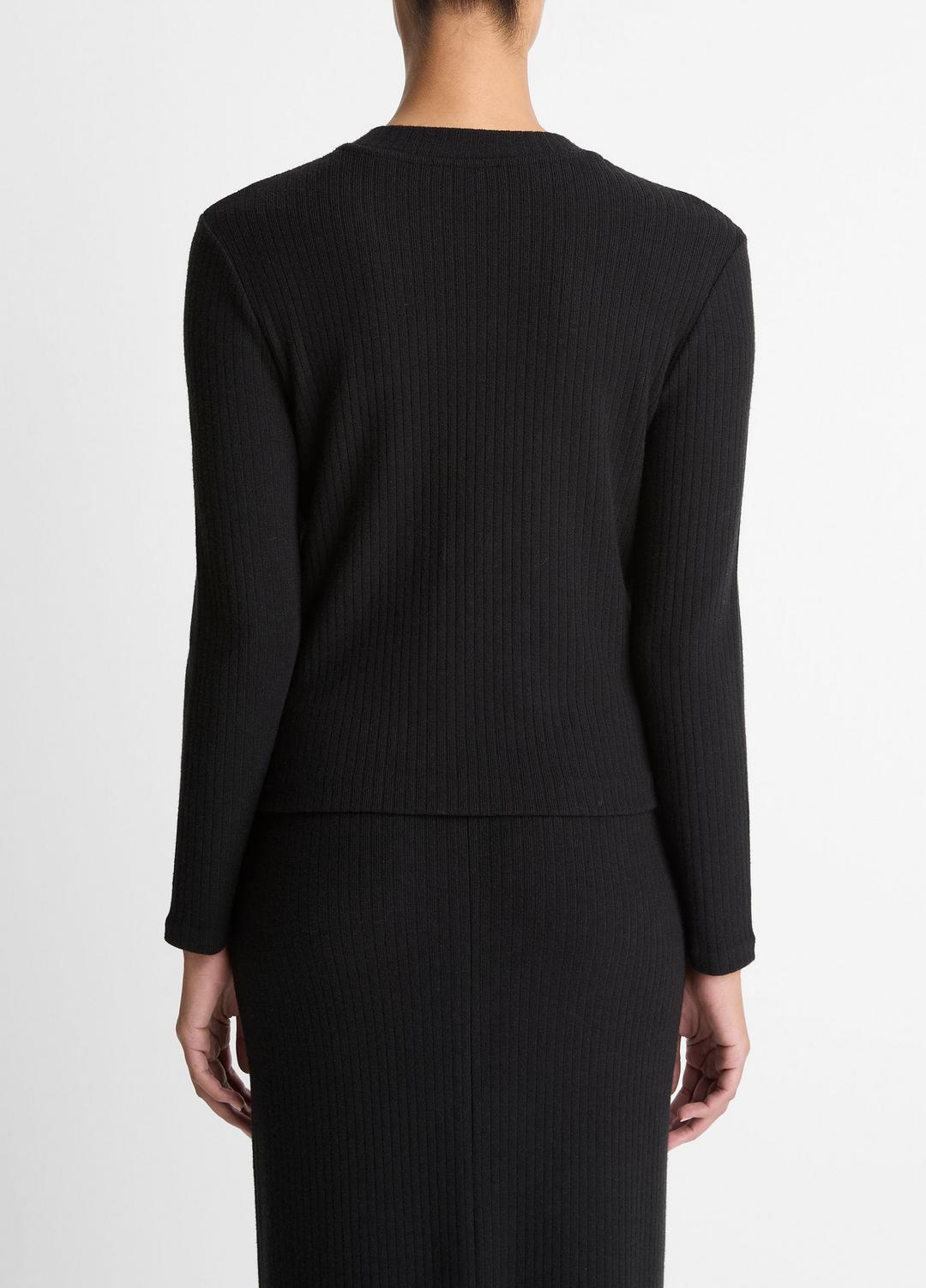 Cozy Rib High V-Neck Top in Long Sleeve BLACK | VINCE Women