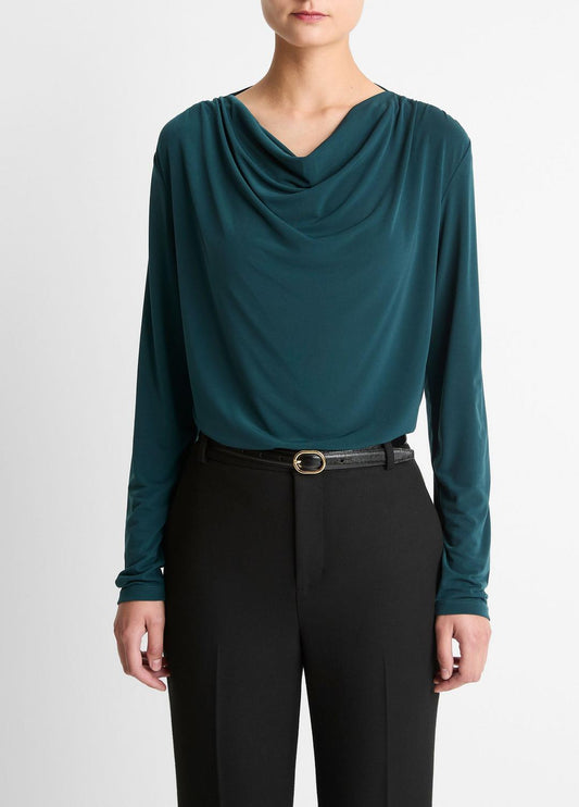 Matte Jersey Cowl-Neck Top in Long Sleeve JUNIPER | VINCE Women