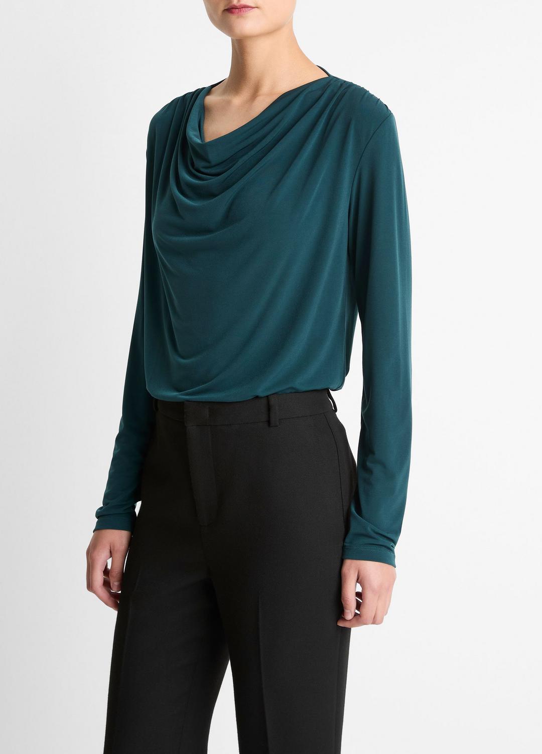 Matte Jersey Cowl-Neck Top in Long Sleeve JUNIPER | VINCE Women