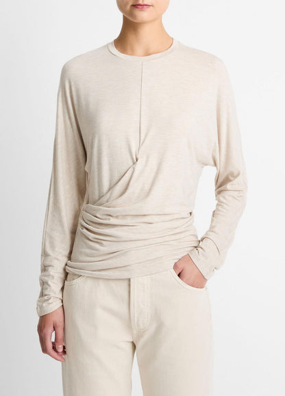 Fixed-Drape Long-Sleeve T-Shirt in Long Sleeve HEATHER CREAM OAT | VINCE Women