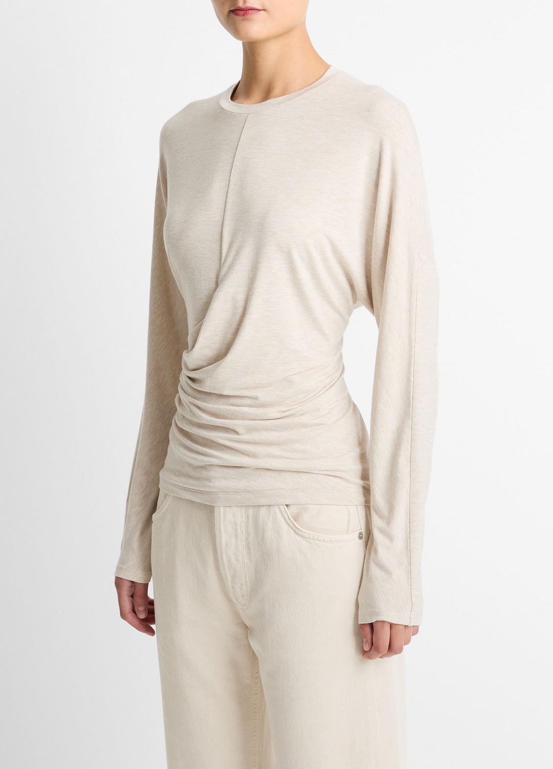 Fixed-Drape Long-Sleeve T-Shirt in Long Sleeve HEATHER CREAM OAT | VINCE Women